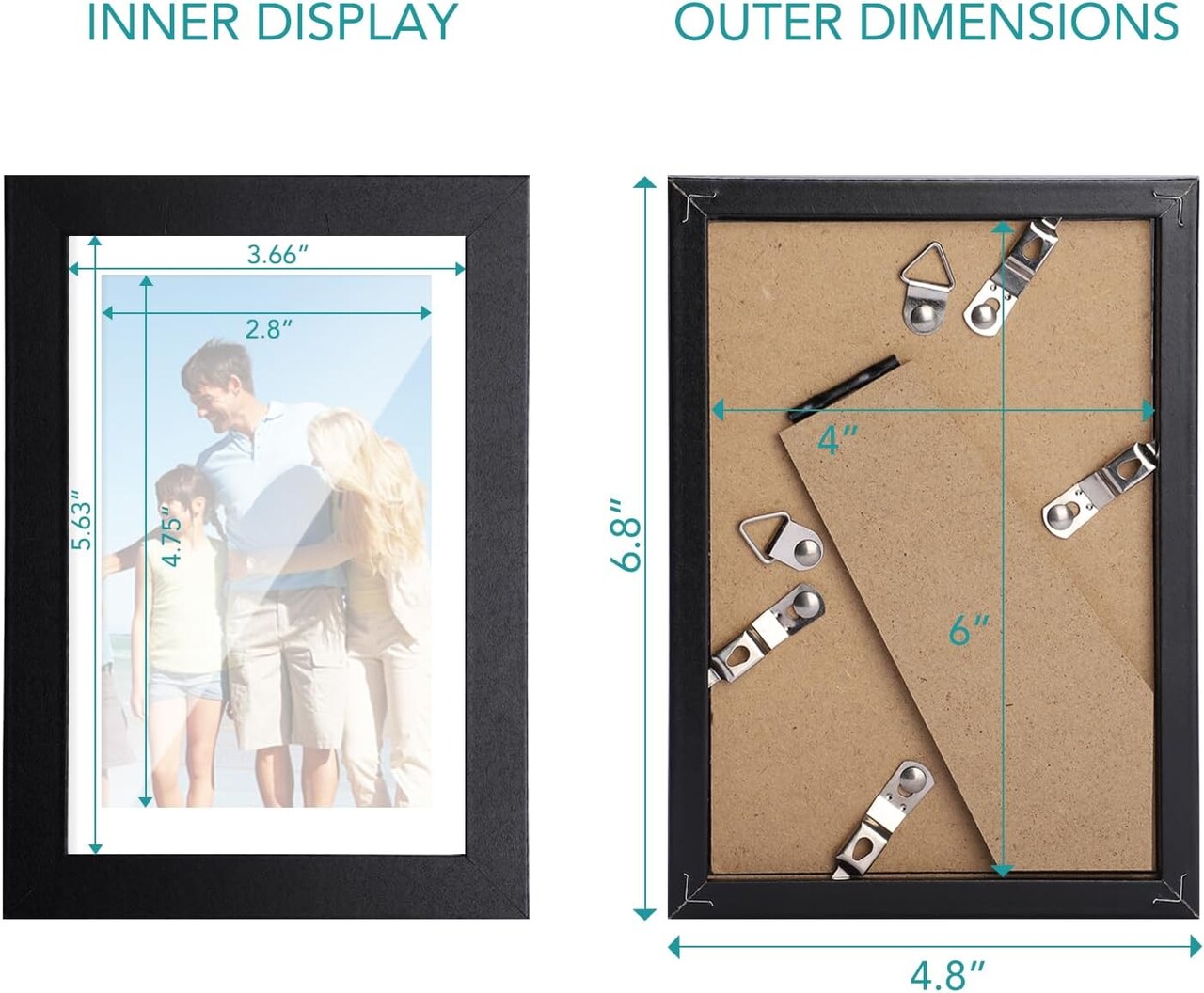 4x6 Picture Frame Black Displays 3x5 Photo Frame with Mat or 4x6 Inch Without Mat
